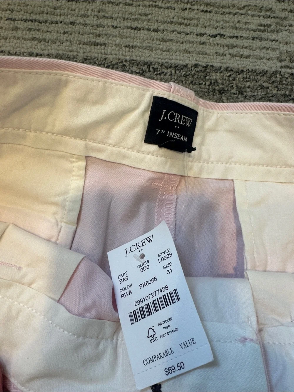 Men's J Crew | NWT | Classic Pink Cotton Shorts | 31” | 7” inseam
